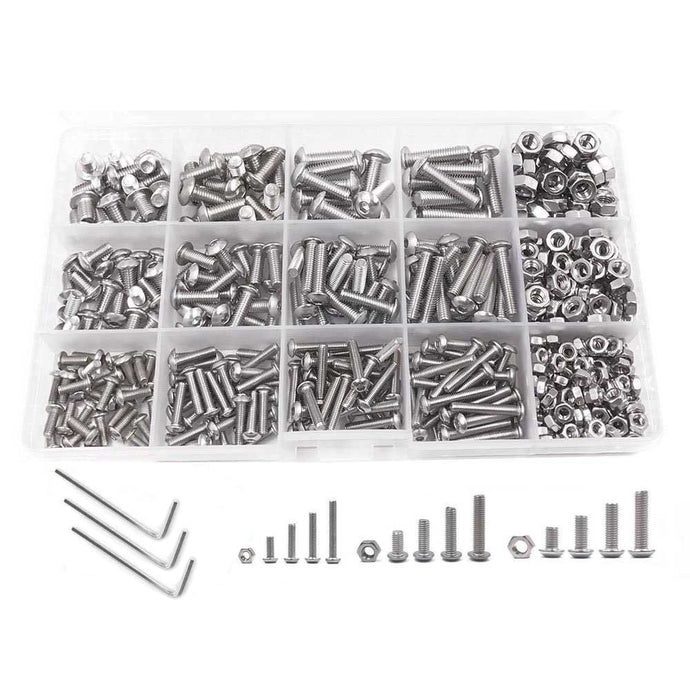Screw and Nut Kit,Machine Screw and Nut Kit, 500 Pcs M3 M4 M5 Stainless Steel Button Head Hex Socket Head Cap Bolts Scre